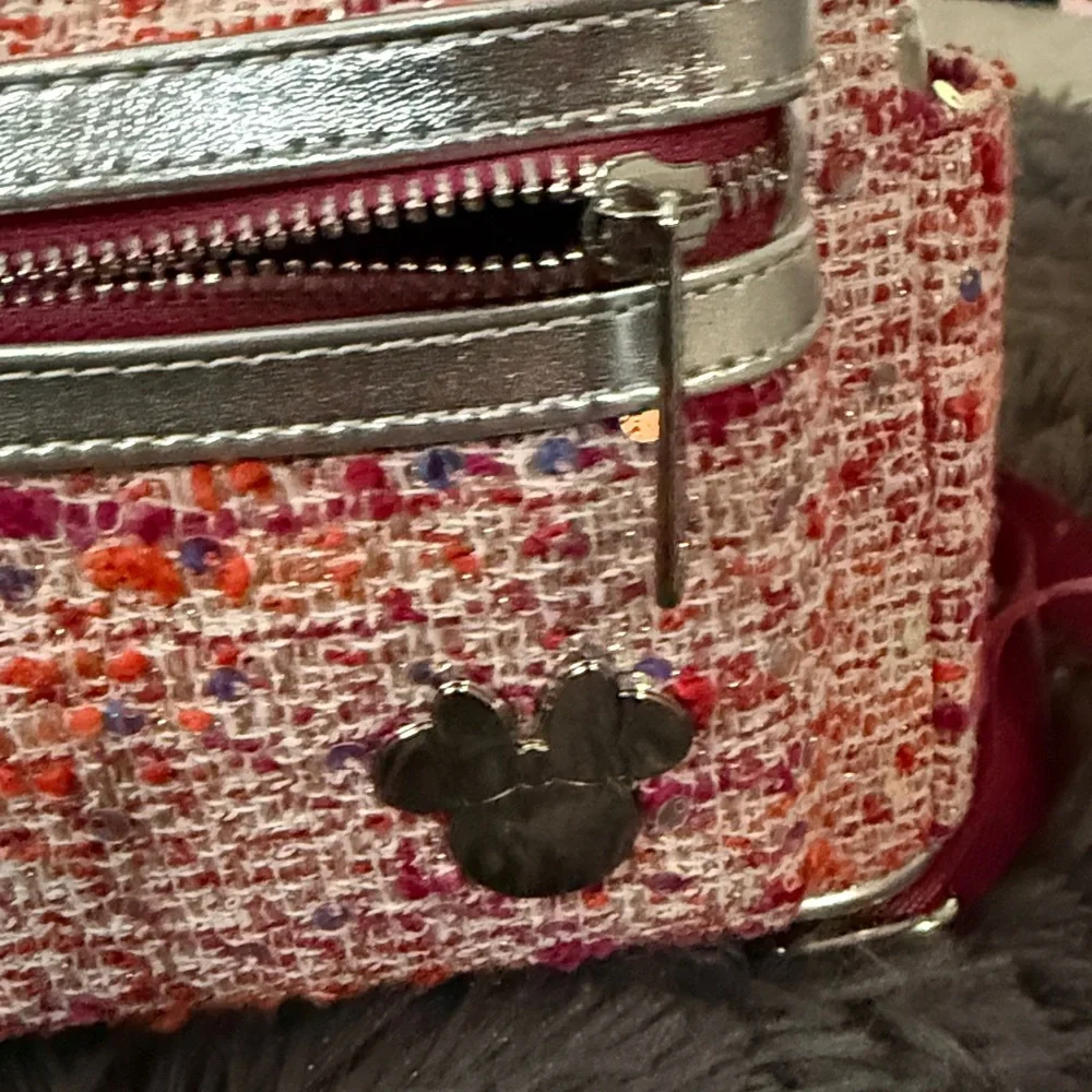 Disney Pink and Red Tweed sparkle loungefly backpack - Picture 8 of 8